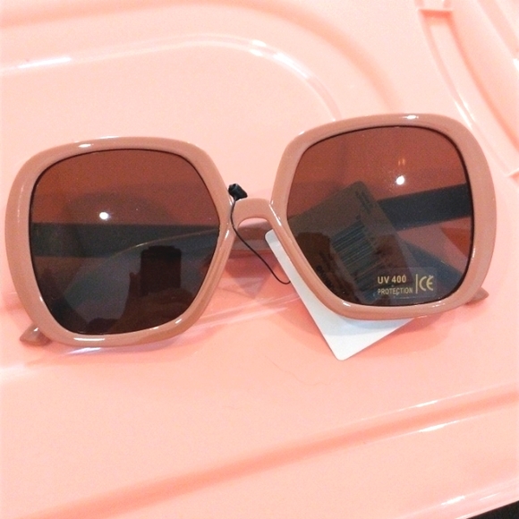 Sunglasses Light Brown Tan Oversized Round Square Rectangle Full Rim - Picture 3 of 15